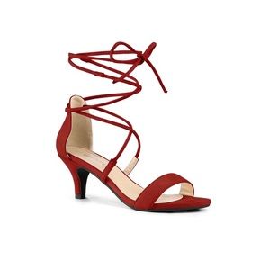 Red Open Toe Kitten Heel Lace Up Heels Size 8.5